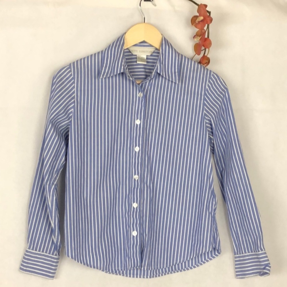 💚 Petite Sophisticate Striped Button Down Shirt